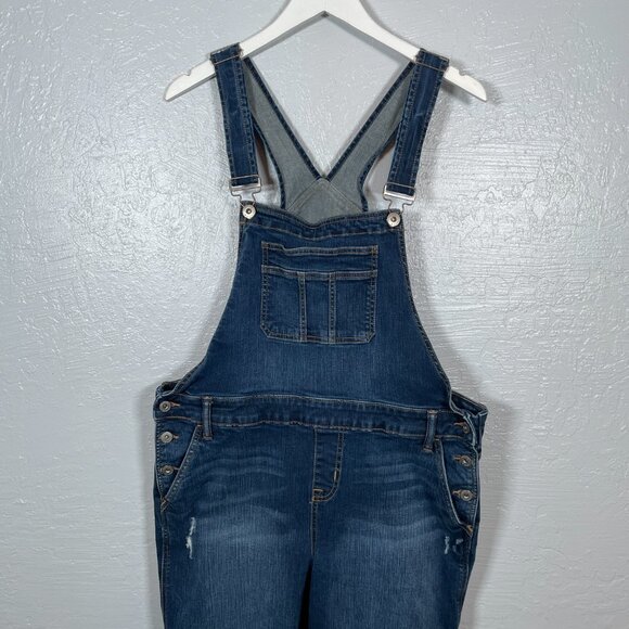 Torrid Women Plus Size 18 Dark Wash Denim Crop Overall Distressed Stretch Pocket - Picture 3 of 10